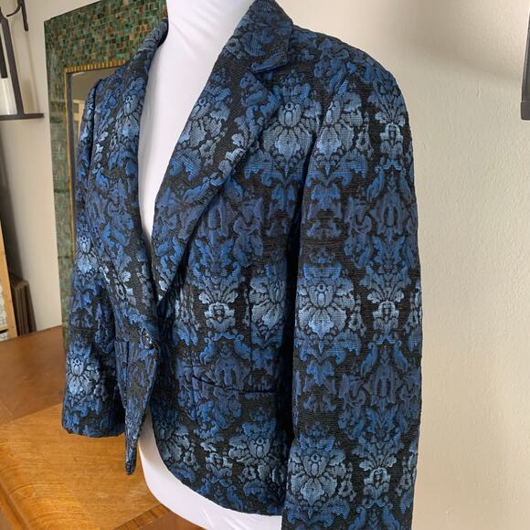 Vintage Nine West Size 8 Blue Jacquard Print Blazer Jacket One Button Holiday - Picture 3 of 10